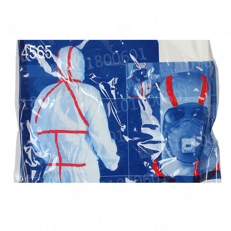 3M 4565 白色带帽红色胶条连体防护服