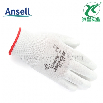 Ansell48-125涤纶PU掌部涂层白色手套