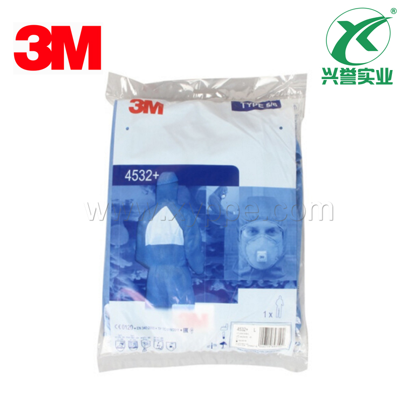 3M 4532+蓝色带帽连体防护服