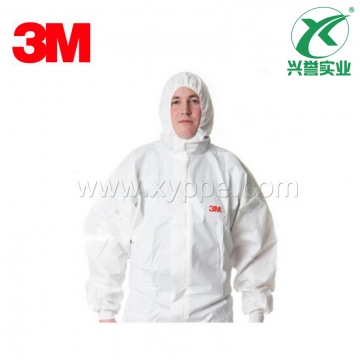3M 4535白色带帽连体防护服透气背部