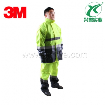 3M R2912荧光黄拼色PVC防水安全警示服