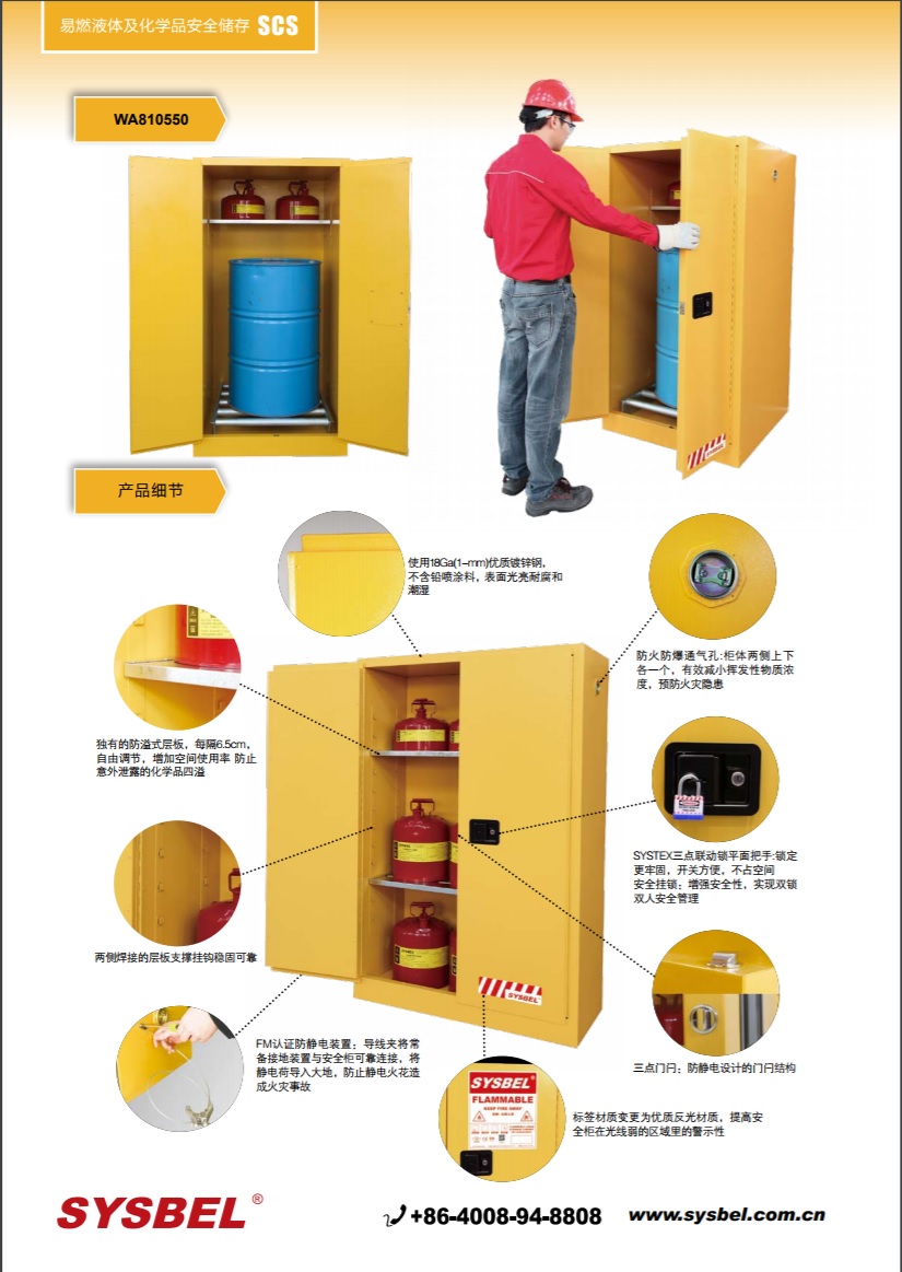 西斯贝尔SYSBEL WA810550易燃液体防火安全柜(55Gal/207L)