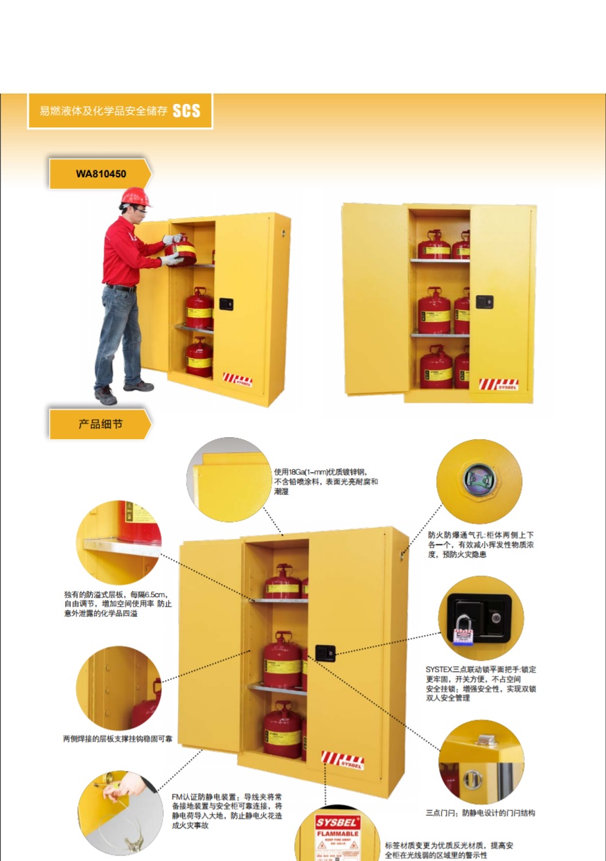 西斯贝尔SYSBEL WA810450易燃液体防火安全柜(45Gal/170L)