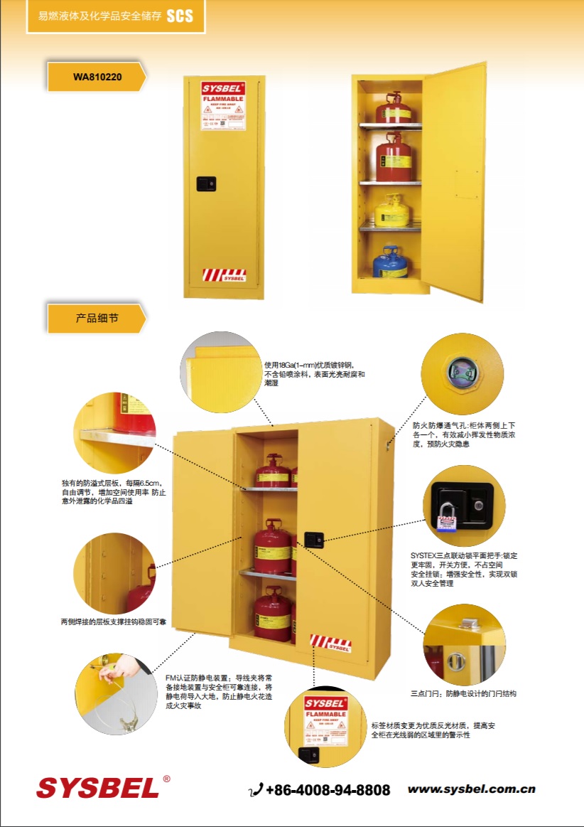 西斯贝尔SYSBEL WA810220易燃液体防火安全柜(22Gal/83L)