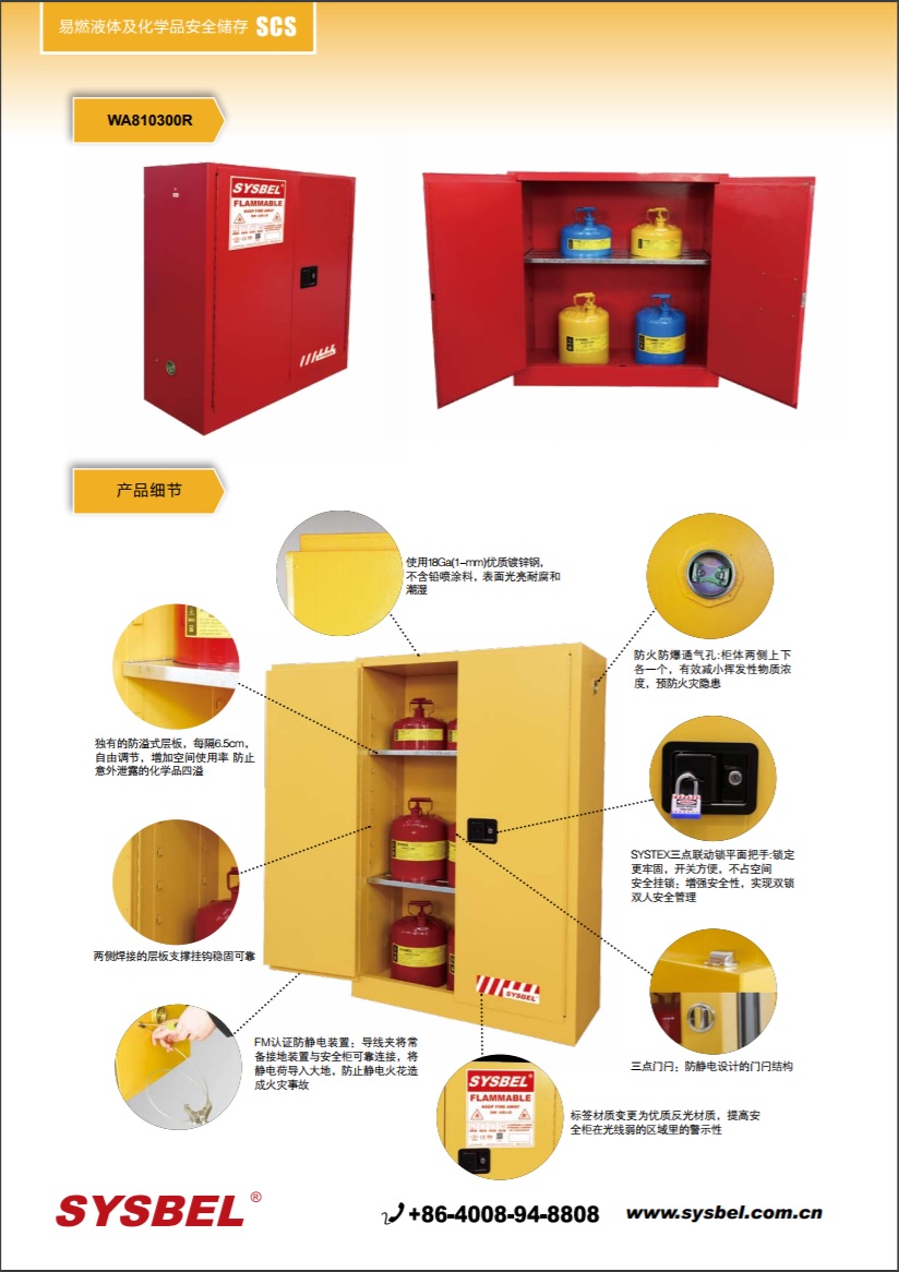 西斯贝尔SYSBEL WA810300R可燃液体防火安全柜(30Gal/114L)