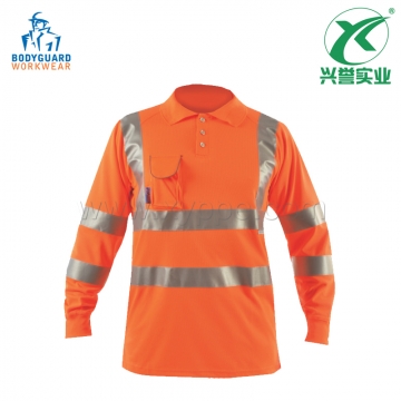 博迪嘉GN670荧光橘红长袖POLO衫