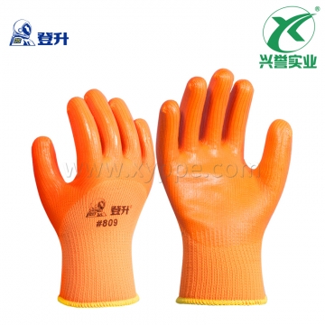 登升 #809 涤纶拉绒乳胶涂层皱纹保暖手套